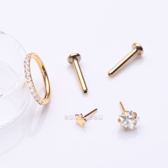 3 Pcs of Assorted Dainty Stars Pure24K Titanium Stud x Clicker Package - Picture 2 of 3